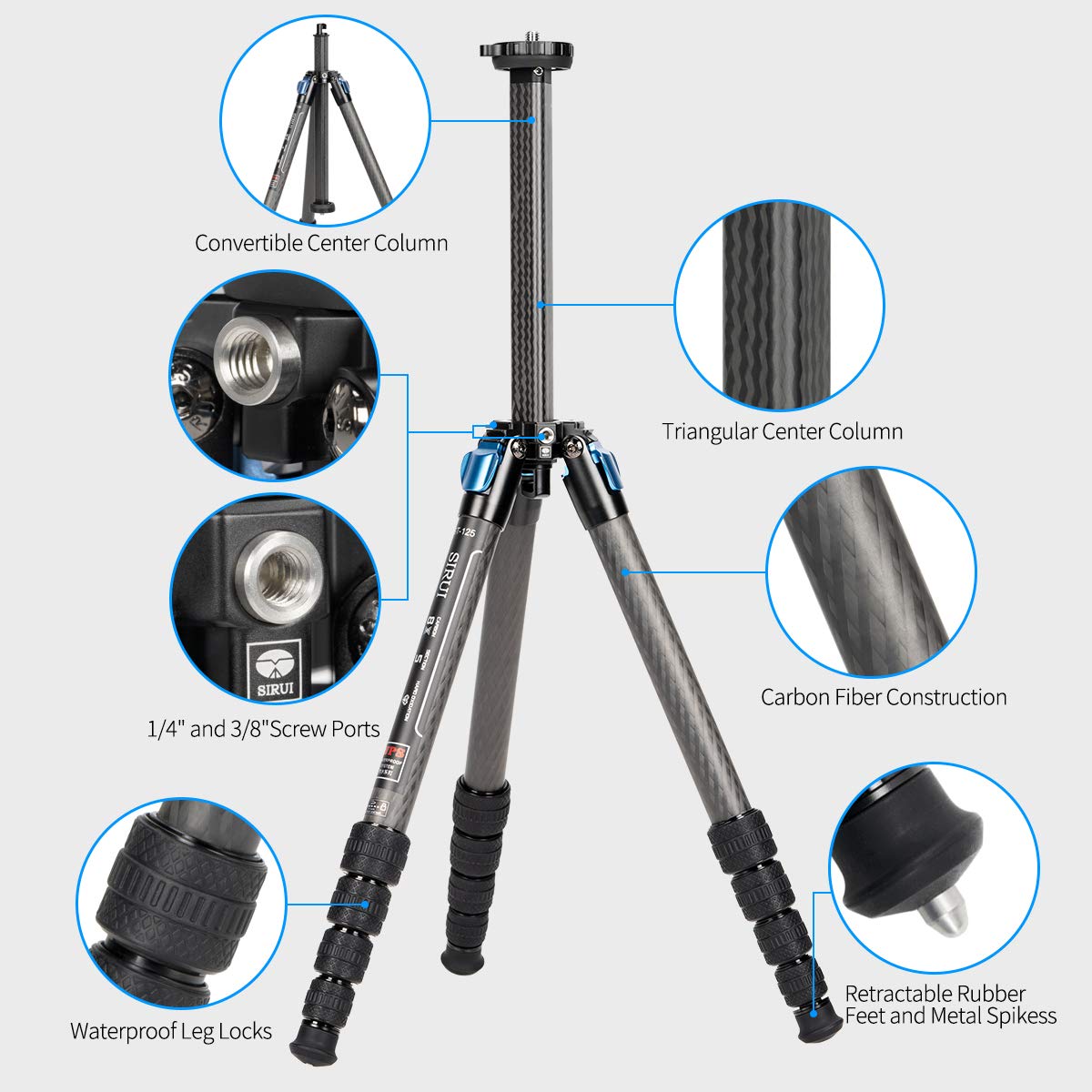 Sirui St Carbon Fiber Tripod Kits With Triangular Center Column (St125+K10X)